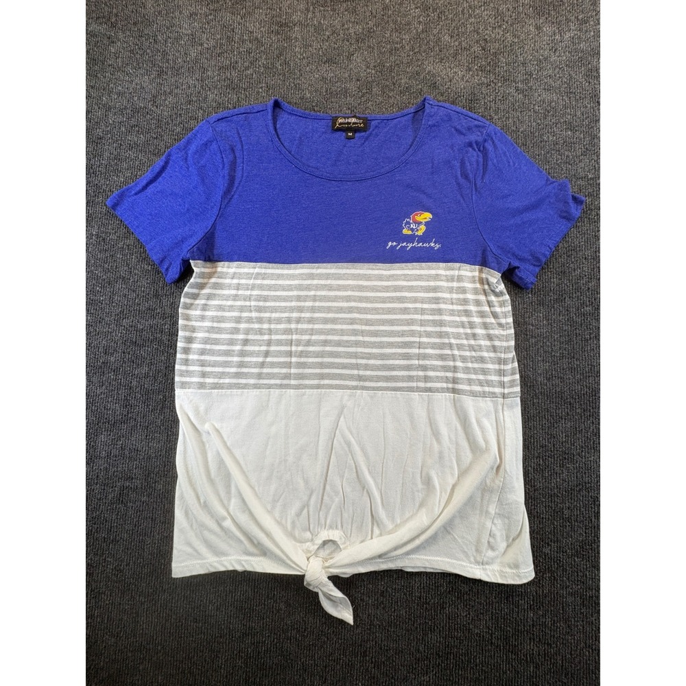 Gameday Couture Kansas Jayhawks Blue White Striped Tie Front Top Womens Medium